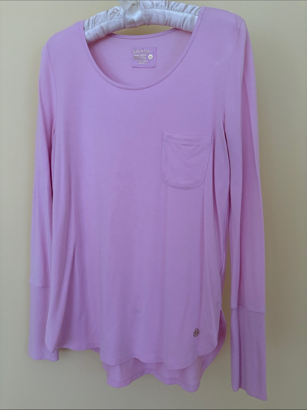 Lilly Pulitzer Pastel Pinkish Purple Long Sleeve Pocket Tee EUC size XS
